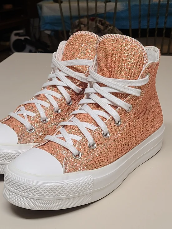Converse CTAS Lift Metallic glitter platform casual hi top sneakers size 8 1/2 - Picture 1 of 10